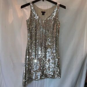 Moda International Asymmetrical Silver Sequin Dress